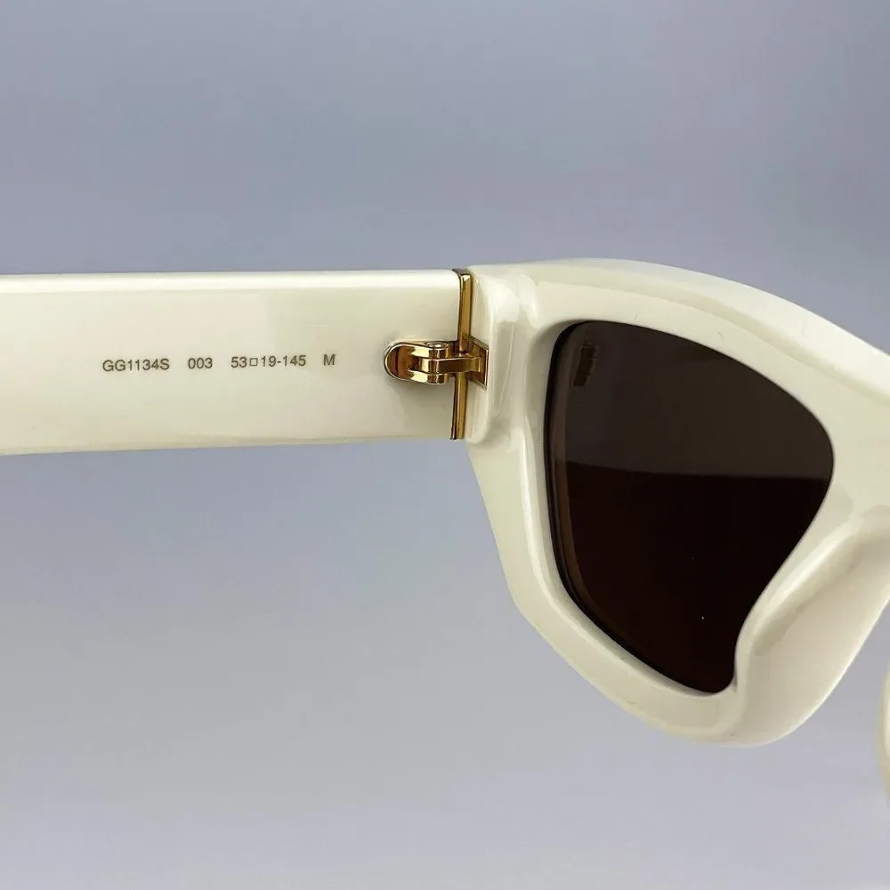 Gucci GG1134S 003 Sunglasses Ivory White Brown Rectangle Unisex - Picture 12 of 13